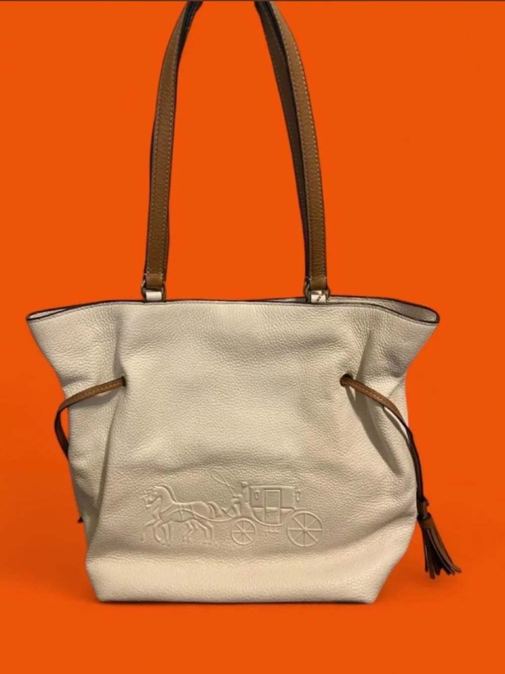 Coach Cream Leather Tote with Tan Straps